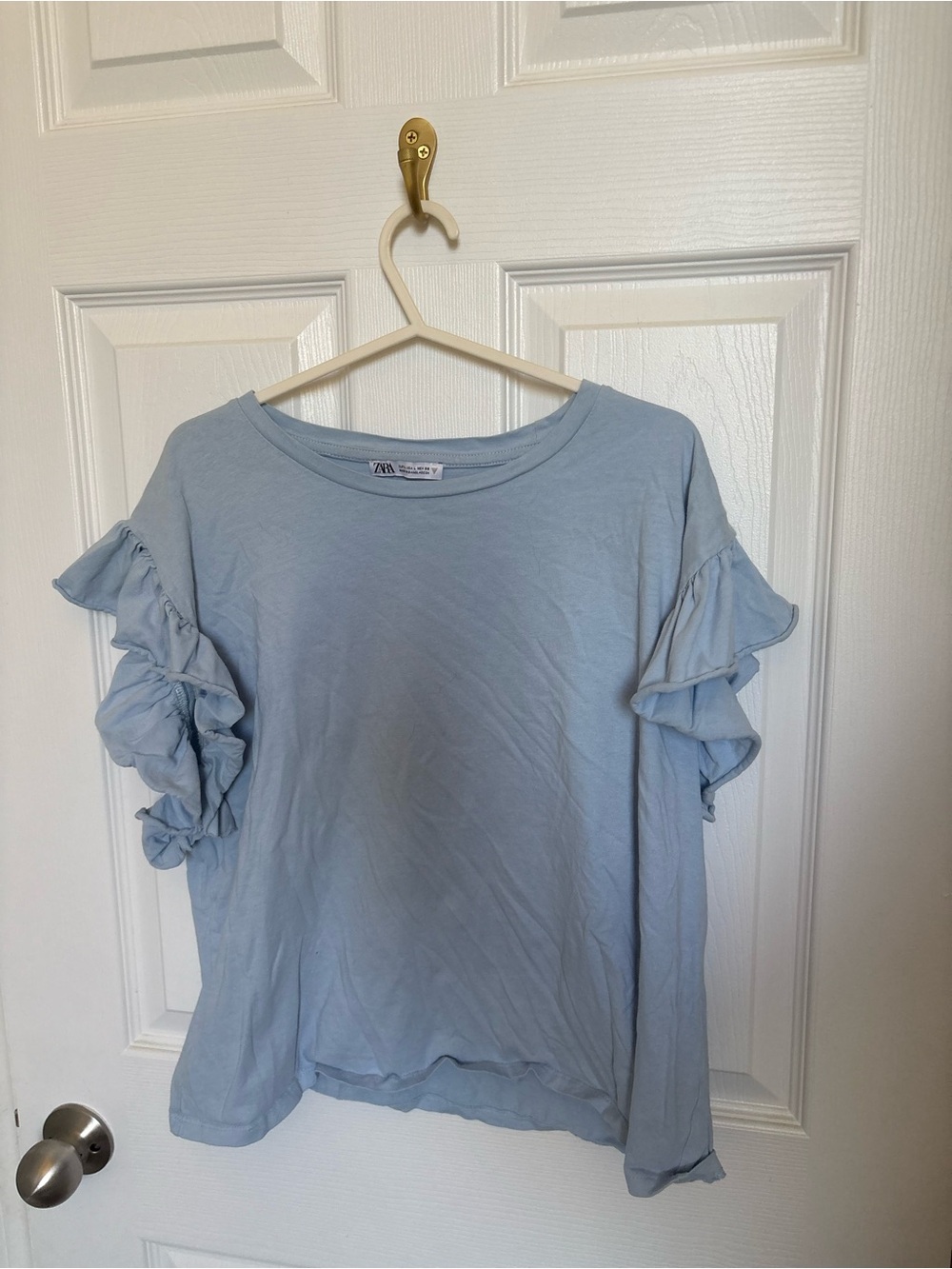 Zara - Light Blue Ruffle Sleeve Women's Top